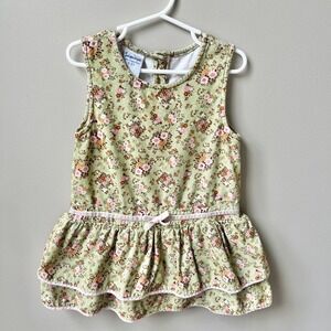 Vintage Dress Girls 2T Sage Green Corduroy Dainty Floral Cottage Ruffles Tiered